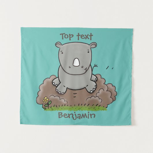 Niedliche Rhino-Cartoon-Abbildung Wandteppich (Vorderseite (Horizontal))