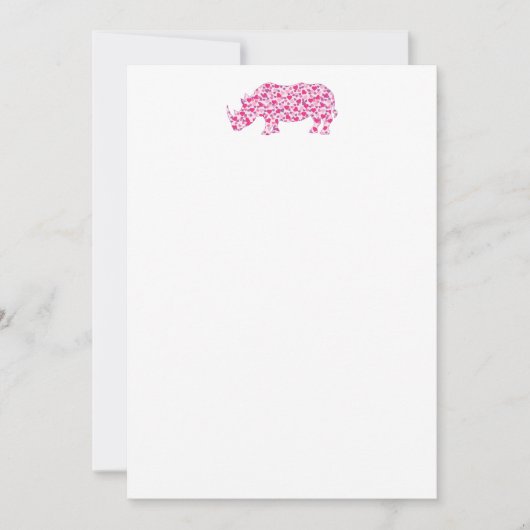 Niedliche Rhinozeros aus rosa Herzen Einladung (Vorderseite)