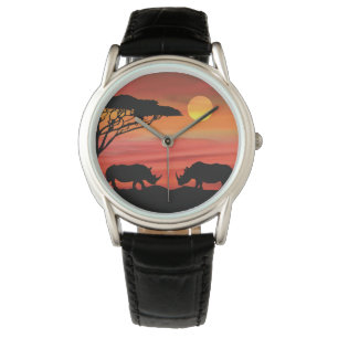 Niedliche Rhinozeros im Serengeti-Sonnenuntergang Armbanduhr