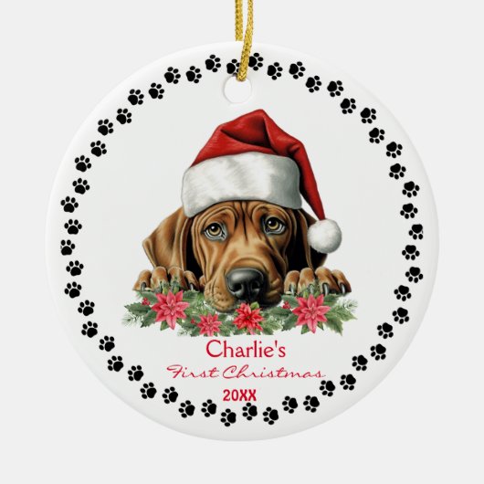 Niedliche Rhodesian Ridgeback Dog Weihnachtsmannmü Keramik Ornament (Vorne)