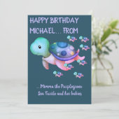 Niedliche Ringelschildkröte & Babies Geburtstagska Einladung (Stehend Vorderseite)