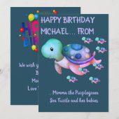 Niedliche Ringelschildkröte & Babies Geburtstagska Einladung (Vorne/Hinten)