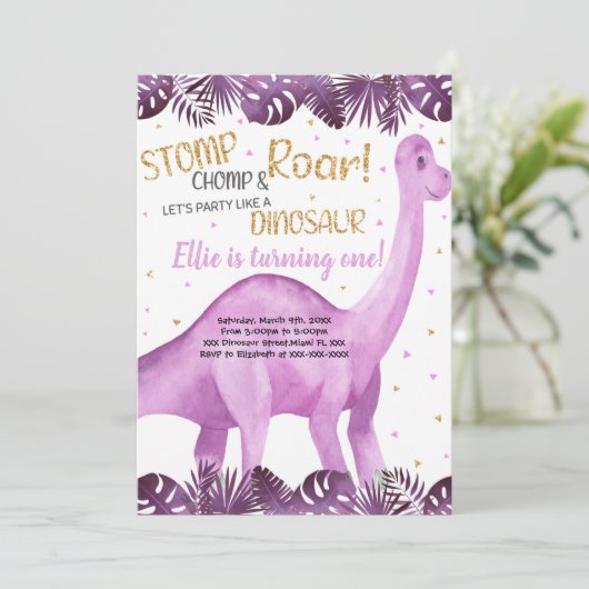 Niedliche Roarsome Party Card für Mädchen Einladung (Stehend Vorderseite)