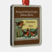 Niedliche Robin Birds Personalisierte Weihnachtssc Silbernes Ornament (Rechts)