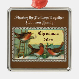 Niedliche Robin Birds Personalisierte Weihnachtssc Silbernes Ornament