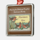 Niedliche Robin Birds Personalisierte Weihnachtssc Silbernes Ornament (Links)