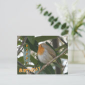 Niedliche Robin & Green Blätter Happy Birthday Pos Postkarte (Stehend Vorderseite)