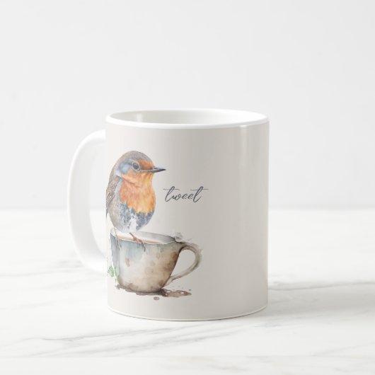 Niedliche Robin Orange Bird-Farbe Kaffeetasse (Vorderseite Links)