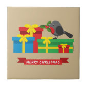 Niedliche Robin und die vier farbenfrohen Geschenk Fliese (Vorderseite)