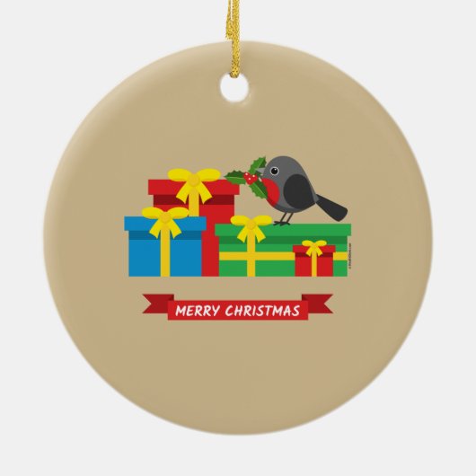 Niedliche Robin und die vier farbenfrohen Geschenk Keramik Ornament (Hinten)