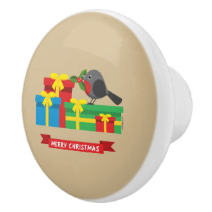 Niedliche Robin und die vier farbenfrohen Geschenk Keramikknauf