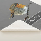 Niedliche Robin-Vogelfamilie mit Monogramm grau Sherpadecke (3/4)