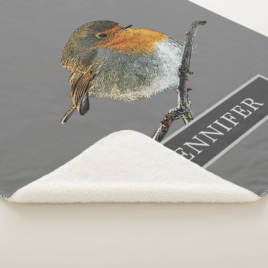 Niedliche Robin-Vogelfamilie mit Monogramm grau Sherpadecke (3/4)