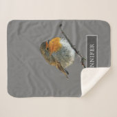 Niedliche Robin-Vogelfamilie mit Monogramm grau Sherpadecke (Vorderseite (Horizontal))