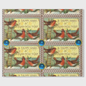 NIEDLICHE ROBINS, KRISTMAS GREETINGS MIT BLUE GEMS GESCHENKPAPIER (Flach)