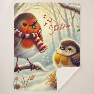 Niedliche Robins, Weihnachten gefroren Sherpadecke