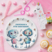 Niedliche Robot Blue White Kids Pappteller (Party)