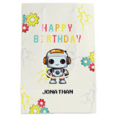 Niedliche Robot Boy Birthday Geschenktasche Mittlere Geschenktüte (Rückseite)