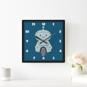 Niedliche Robot-Illustration Quadratische Wanduhr (Zuhause)