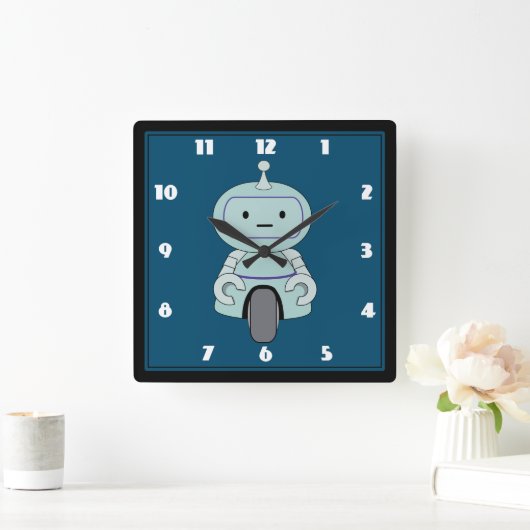 Niedliche Robot-Illustration Quadratische Wanduhr (Zuhause)