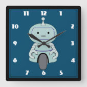 Niedliche Robot-Illustration Quadratische Wanduhr (Vorderseite)