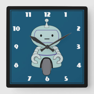 Niedliche Robot-Illustration Quadratische Wanduhr