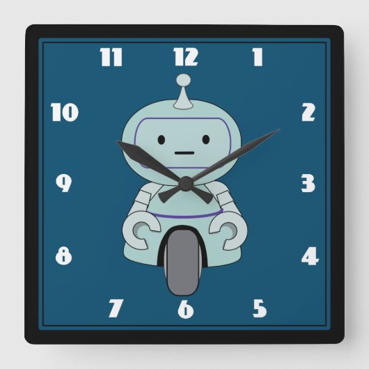 Niedliche Robot-Illustration Quadratische Wanduhr (Vorderseite)