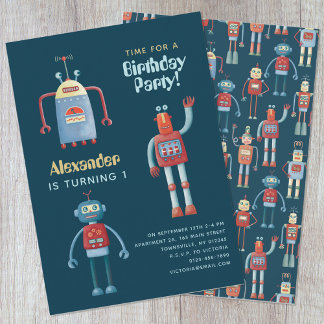 Niedliche Robot Kids 1. Geburtstagsfeier Party Ein Einladung