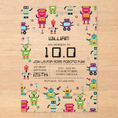 Niedliche Robot Kids Roboter Geburtstagsparty Acryleinladungen (Vorderseite)