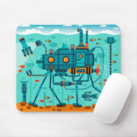 Niedliche Robot Underwater Scene Mousepad (Mit Mouse)