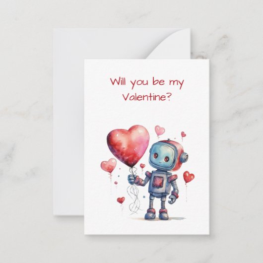 Niedliche Robot Valentine Class Exchange-Flachkart Mitteilungskarte (Vorderseite)