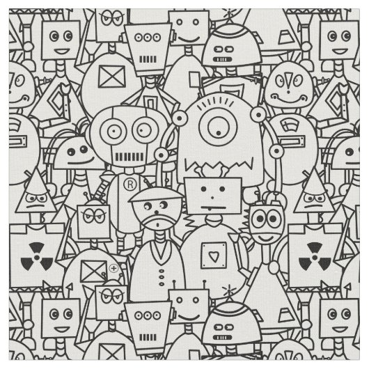 Niedliche Roboter auf weiß färben Stoff (Nahaufnahme)