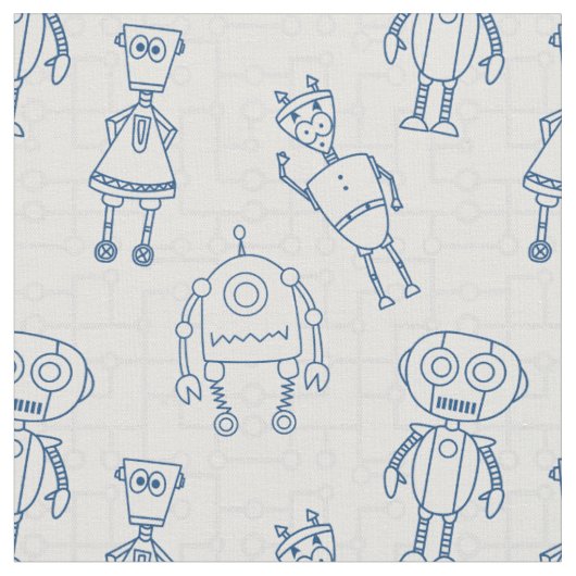 Niedliche Roboter (blau und weiß) Stoff (Nahaufnahme)