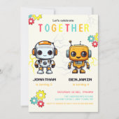 Niedliche Roboter Boys gemeinsam Geburtstag Einladung (Vorderseite)