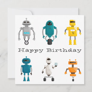 Niedliche Roboter Droids glücklich Geburtstag Feiertagskarte
