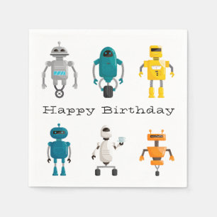 Niedliche Roboter Droids glücklich Geburtstag Serviette