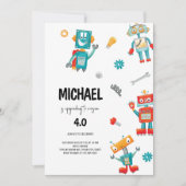 Niedliche Roboter Einladung zum Geburtstag (Vorderseite)