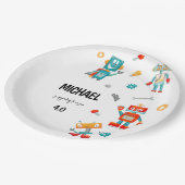 Niedliche Roboter Geburtstagspapierplatte Pappteller (Schrägansicht)