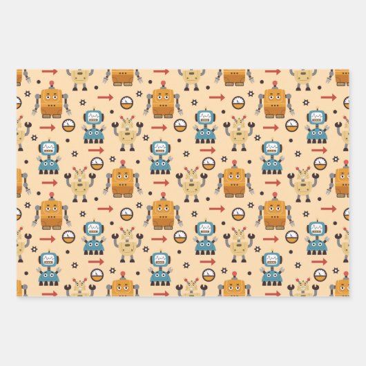 Niedliche Roboter Geschenkpapier Set (Vorderseite 3)