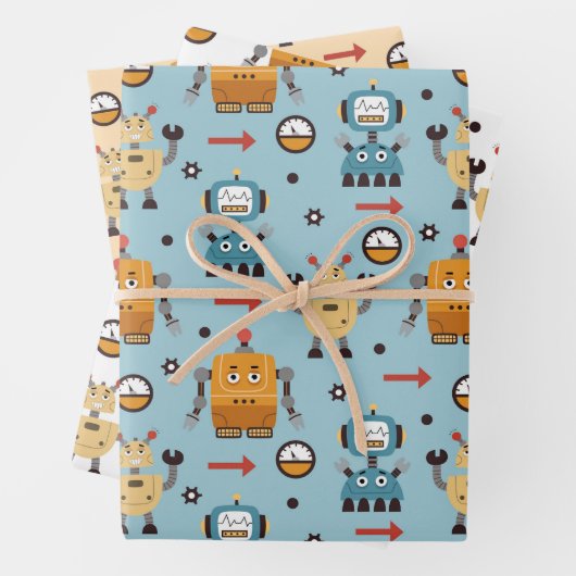 Niedliche Roboter Geschenkpapier Set (Beispiel)
