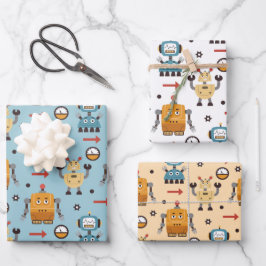 Niedliche Roboter Geschenkpapier Set