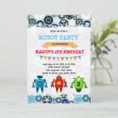 Niedliche Roboter-Party-Themaeinladung Einladung (Stehend Vorderseite)