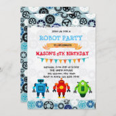 Niedliche Roboter-Party-Themaeinladung Einladung (Vorne/Hinten)