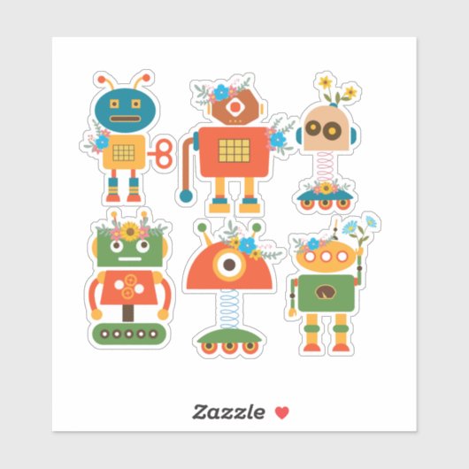 Niedliche Roboter zurück zur Schulkunst Aufkleber (Blatt)