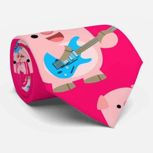 Niedliche Rockin Cartoon-Schwein-Krawatte Krawatte (Gerollt)