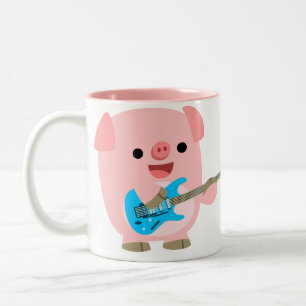 Niedliche Rockin Cartoon-Schwein-Tasse Zweifarbige Tasse