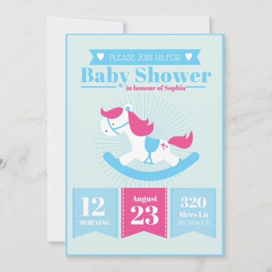 Niedliche Rocking Horse Baby Dusche Einladung (Vorderseite)