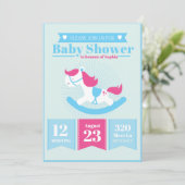 Niedliche Rocking Horse Baby Dusche Einladung (Stehend Vorderseite)