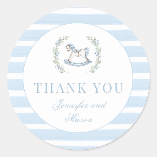 Niedliche Rockpferde Babydusche Danke Runder Aufkleber (Vorderseite)