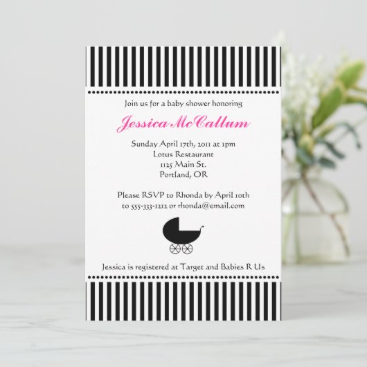 Niedliche Roller Silhouette Girl Babydusche Einladung (Stehend Vorderseite)